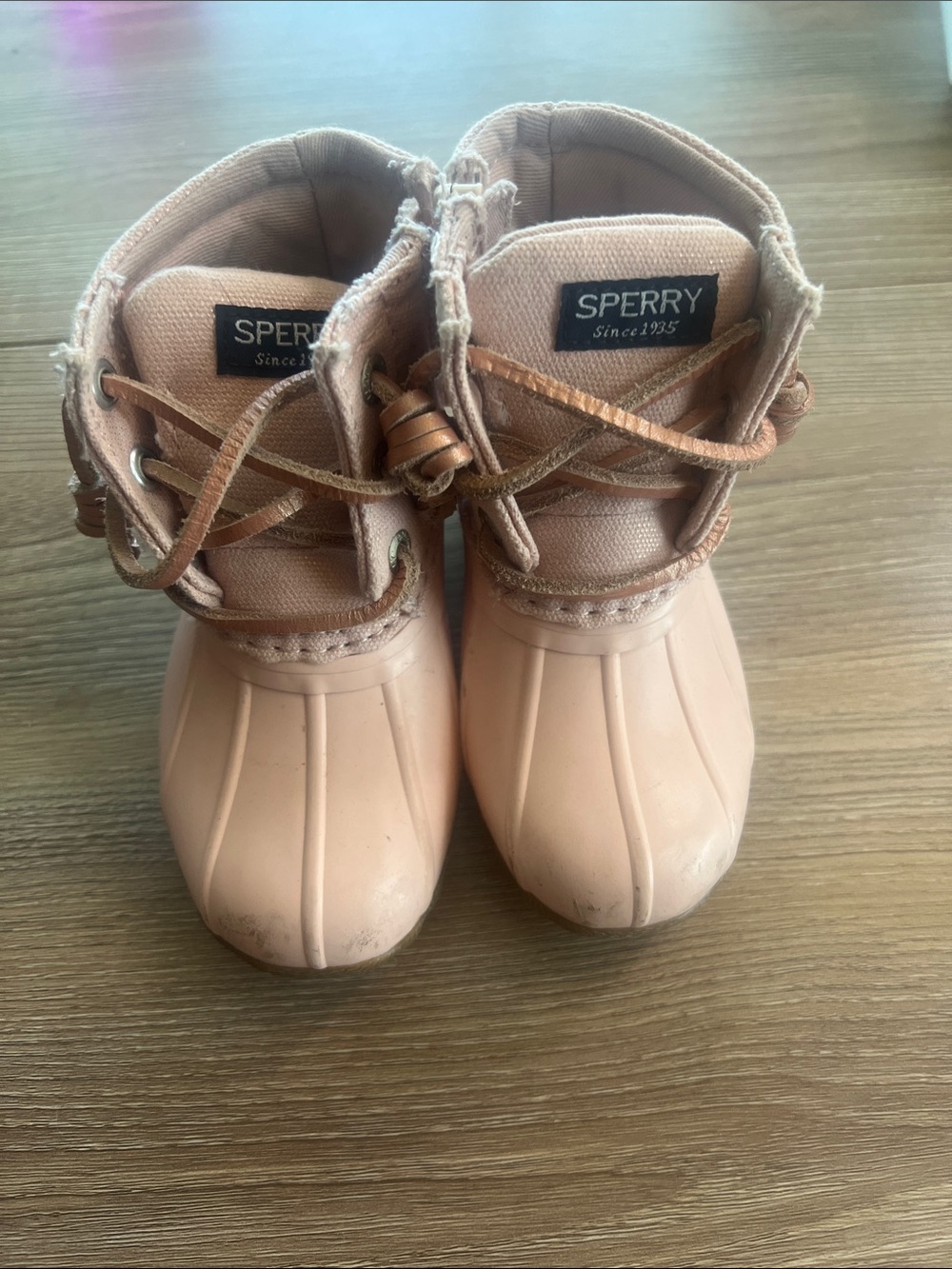Sperry Kids Blush Pink and Tan Duck Boots